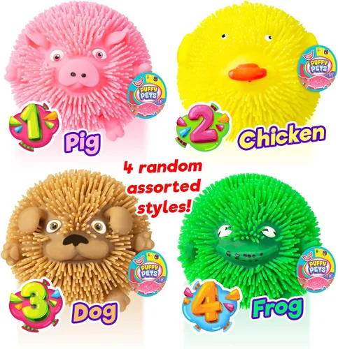 Vista 2 de JA-RU Pelota acolchada – Pelotas antiestrés de animales con sabor a goma de mascar para niños (1 unidad) Squishy cerdo, rana, pollo y perro