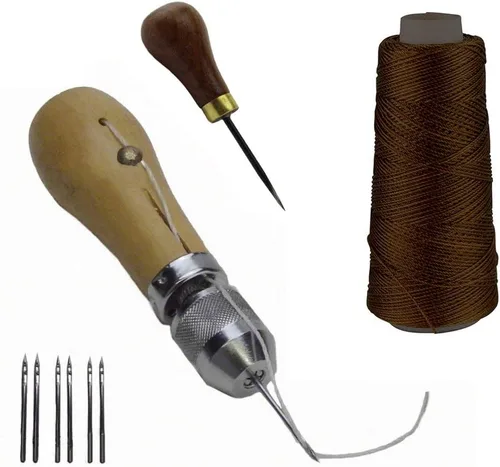 Vista 18 de JC Performance - Juego de herramientas de reparación de puntada rápida de cuero, hilo resistente (sin punzón, negro)