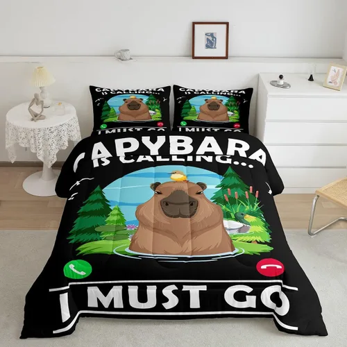 Vista 18 de Feelyou Juego de edredón de dibujos animados de Capybara, tamaño individual con 1 funda de almohada, juego de ropa de cama con estampado de Multi 02
