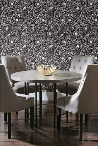 Vista 9 de RoomMates RMK11582RL - Papel tapiz autoadhesivo con estampado de cachemira, color negro