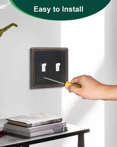 Vista 5 de Paquete de 2 cubiertas de placa de interruptor de luz de doble palanca, cubiertas decorativas de placa de doble interruptor Pearls, placa de pared