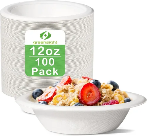 Vista 10 de greensight Cuencos de papel desechables de 12 onzas, paquete de 100 cuencos compostables ecológicos, cuencos de fiesta para ensalada, helado, postre