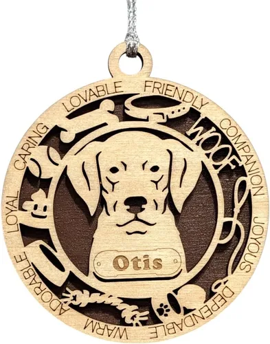 Vista 45 de Adorno de Navidad personalizado para perro Cavalier King Charles Spaniel, redondo de 3 pulgadas, madera cortada con láser de 2 capas, nombre y texto