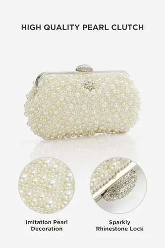 Vista 2 de BABEYOND Bolso de mano con perlas para mujer, bolsa de noche con cuentas, bolsa formal reticulada con bolsa interior para fiesta de boda