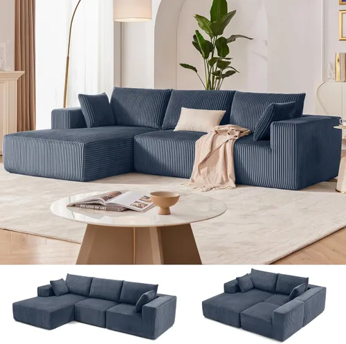 Vista 20 de Weture Sofá modular en forma de U de pana afelpada en forma de L, sofás modulares convertibles sin estructura para sala de estar, 107.4 pulgadas, 4