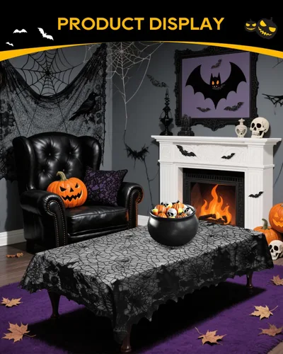 Vista 9 de eZAKKA Mantel de encaje negro para Halloween, 53x68 pulgadas