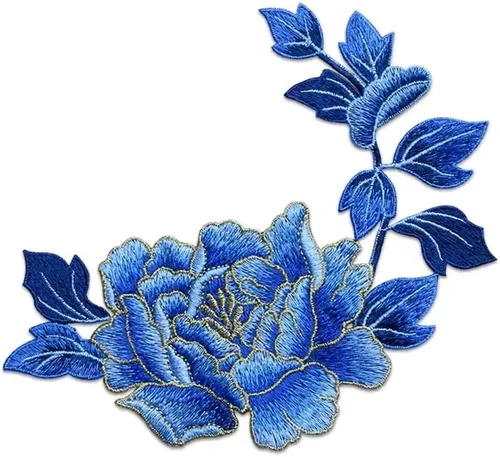Vista 9 de 1 par de parches de peonía azul, apliques de flores para ropa de bricolaje, jeans Parches florales suaves para accesorios de ropa, decoración