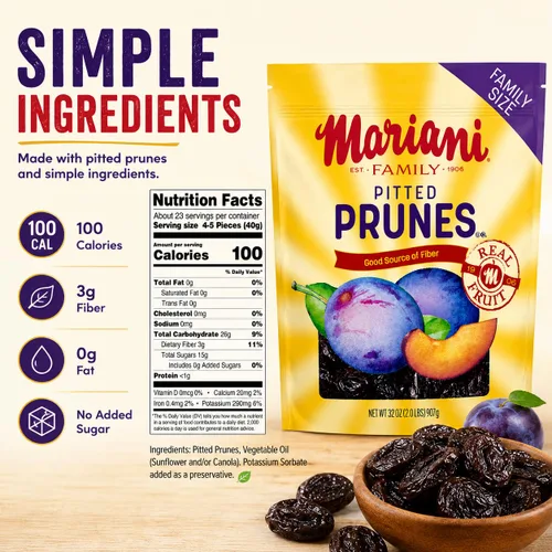 Vista 2 de Mariani Ciruelas pasas sin hueso Frutas secas Aperitivo saludable, vegano y sin gluten para niños y adultos Sin azúcar añadido 32 onzas