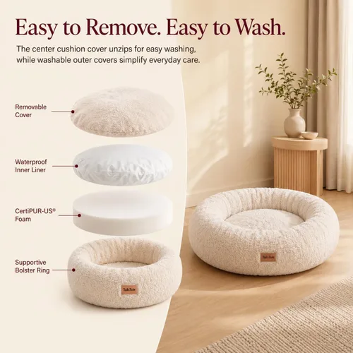 Vista 9 de Cama refrescante calmante para perros y gatos pequeños – Cama ortopédica redonda de espuma viscoelástica para perros, alivio de la ansiedad y apoyo