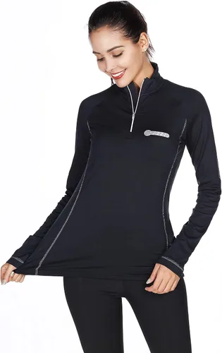 Vista 6 de bpbtti Jersey térmico con cremallera para mujer con bolsillo con cremallera, absorbe la humedad y transpirable