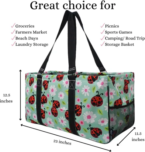 Vista 120 de NGIL Bolsa de comestibles reutilizable extra grande plegable de gran tamaño para comestibles, almacenamiento, picnic, playa, Estampado