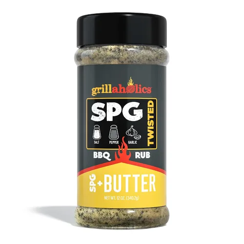 Vista 4 de Grillaholics Paquete de condimentos SPG: incluye nuestro condimento estándar de sal y pimienta y ajo y SPG + mantequilla frotada