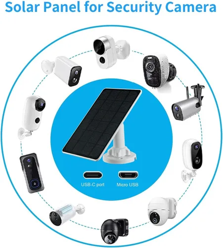 Vista 3 de Cargador de panel solar para cámara de seguridad, puerto USB-C y micro USB para cámara de batería recargable al aire libre, carga rápida de 5V6W