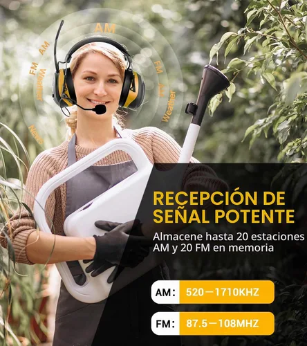 Vista 2 de AM FM Radio Hearing Protection Earmuff, Bluetooth 5.4, 30SNR Am/Fm + Bluetooth + Micrófono amarillo