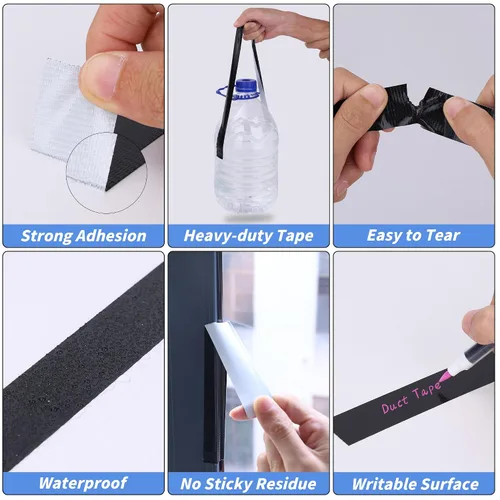 Vista 3 de Paquete de 5 mini cintas adhesivas negras de 1 pulgada x 75 yardas, tamaño de bolsillo, resistente, impermeable, sin residuos que se rompan a mano