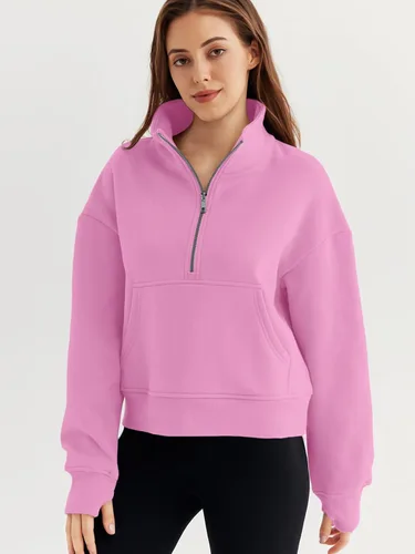 Vista 2 de EFAN Sudaderas de gran tamaño con media cremallera para mujer, sudaderas recortadas de forro polar con cremallera de un cuarto, ropa de moda 2024