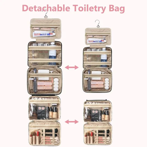 Vista 2 de Neceser de viaje desmontable para mujer – Neceser grande para mujeres que viajan – Bolsa de maquillaje colgante para cosméticos, organizador