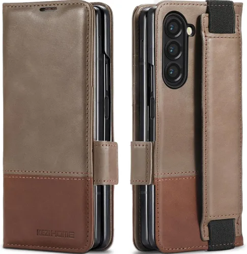 Vista 16 de KEZiHOME Funda tipo cartera de piel auténtica para Samsung Galaxy Z Fold 6 Negro