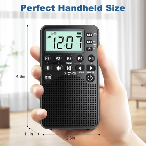 Vista 6 de Radio Portátil Operada con Pilas de Bolsillo AM/FM Sintonización Digital, Altavoz Fuerte, Excelente Recepción Radio Portátil de Emergencia y al