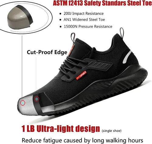Vista 3 de ulogu Waterproof Steel Toe Shoes for Men Women Comfy Lightweight Slip Resistant Work Safety Sneakers 6-Month Warranty