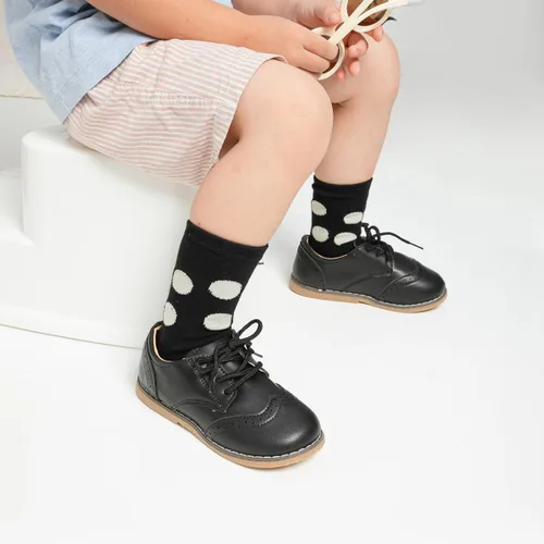 Vista 3 de Meckior Zapatos de vestir para niños y niñas pequeños, zapatos Oxford para boda, iglesia, zapatos de vestir de piel sintética, con cordones