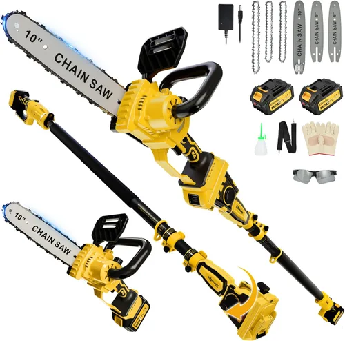 Vista 10 de Mini motosierra inalámbrica de 8 y 10 pulgadas, funciona con pilas, motosierra eléctrica 2 en 1, motosierras de batería sin escobillas de mano