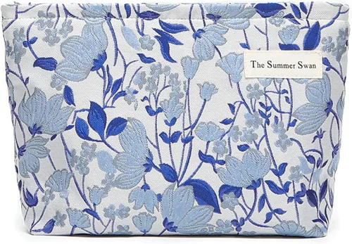 Vista 23 de The Summer Swan Bolsa de maquillaje estética grande Bolsa de maquillaje floral Embrague de medio día Bolsa de kit de período Bolsa