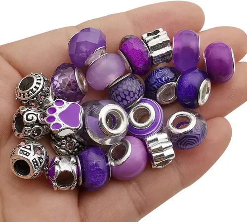 Vista 9 de 55 piezas surtidas de cuentas con agujeros grandes de aleación europea, cuentas con separadores metálicos para manualidades, pulseras, collares