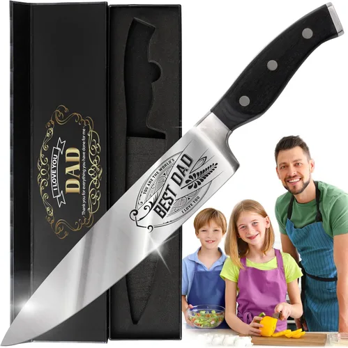 Vista 7 de Best Boss - Cuchillo de chef de alta calidad para regalo de cumpleaños, cuchillo de cocina de acero al carbono de 8 pulgadas con mango de madera