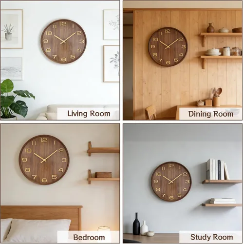 Vista 6 de Maxspace Modern Wall Clock,12 inch Silent Non Ticking Wall Clock,Battery Operated, Analog Wall Clock for Living Room Bedroom Kitchen Office Brown