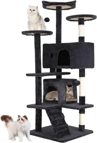 Vista 22 de BestPet Torre para Gatos de 36" Beige Torre Resistente para Gatos de Múltiples Niveles con Casita de Felpa, Percha Acogedora, Postes