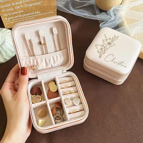 Vista 3 de ALBK Regalos personalizados para mujeres Joyero de viaje personalizado para niñas, pequeño estuche de joyería de viaje personalizado, regalos