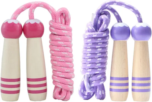 Vista 9 de Cuerda de Saltar para Niños, Cuerda de Saltar Ajustable de 7 Pies de Algodón con Mango de Madera para Niños y Niñas, Ejercicio al Aire Libre