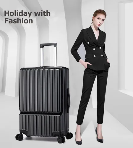 Vista 2 de feilario Equipaje extensible con ruedas giratorias rígidas de 360, maleta de mano ABS impermeable con carga USB y bloqueo TSA para negocios