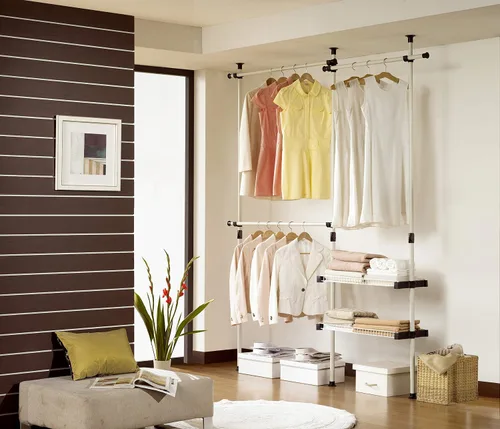 Vista 2 de Estantes y ganchos de 2 niveles Estante para ropa Organizador para armarios