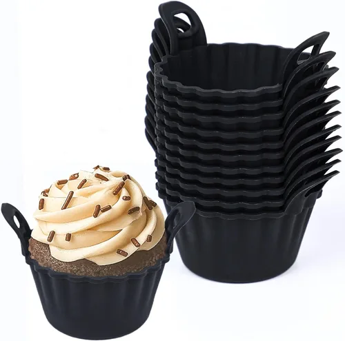 Vista 14 de Koluti Paquete de 12 tazas de silicona antiadherentes para magdalenas, moldes reutilizables para cupcakes con doble asa, libres de BPA, mini