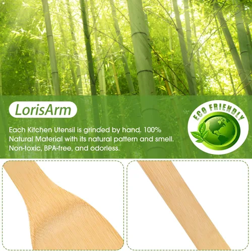 Vista 5 de LorisArm Juego de utensilios de cocina antiadherentes de 12 ″ para cocinar de bambú de 6 piezas, espátula de madera, cuchara antiadherente.