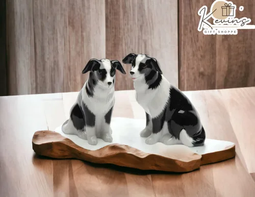 Vista 2 de Cosmos Gifts 20870 Juego de salero y pimentero de porcelana fina Border Collie, 3-3/8 pulgadas