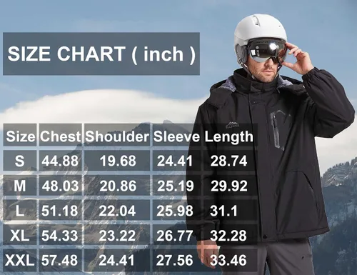 Vista 6 de ELLSWOS Chaqueta de esquí impermeable para hombre, abrigo de nieve cálido con capucha, rompevientos