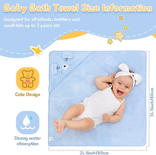Vista 2 de Preboun - 4 toallas con capucha para bebé, toalla de baño para bebé, forro polar coral, toallas suaves absorbentes para recién nacidos, animales