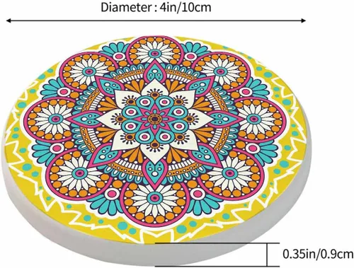 Vista 2 de Portavasos redondo con diseño de mandala de flores para el hogar, mesa de centro chino, oriental, fondo amarillo místico, adorno de asino, posavasos