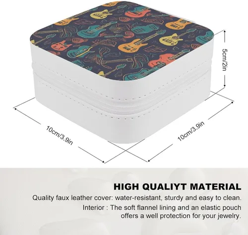 Vista 2 de Guitarra Pattern Travel Jewelry Cases PU Leather Small Portable Jewellry Organizer Box Portable Square Jewelry Storage Box for Women Festival