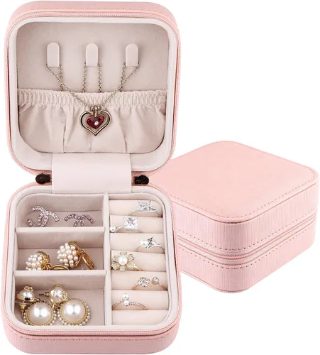 Vista 4 de Duomiila - Caja de joyería pequeña, mini organizador de viaje portátil, para anillos, aretes, collares. Un regalo para niñas y mujeres