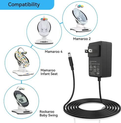 Vista 3 de Cargador adaptador de CA UL 12V 3A para Mamaroo 2 mamaRoo 4, RockaRoo Baby Swing Cable de alimentación