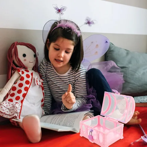Vista 6 de TOYANDONA Cofre del tesoro con candado Juguetes Juguetes para niñas Cubo de juguete Caja de joyería rosa caja de joyería caja de baratijas Caja