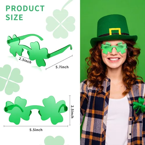 Vista 3 de JUSTOTRY 8 Pcs St.Patricks Day Glasses Shamrock Four Leaf Plastic Glasses for Irich Party Accessories