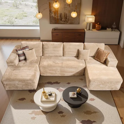 Vista 42 de HOOOWOOO Cloud - Sofás seccionales para sala de estar, sofá modular sin montaje, 110 x 79 pulgadas, de pana afelpada, juego de sofá grande