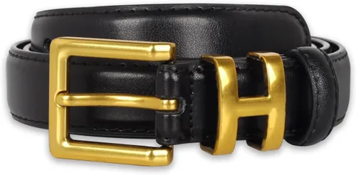 Vista 62 de Cinturón de cuero clásico con hebilla de metal para mujer con vestido de jeans