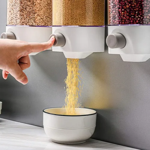 Vista 3 de Kichvoe Tarro de almacenamiento montado en la pared 1.5L dispensador de grano transparente a prueba de humedad organizador de alimentos ahorro