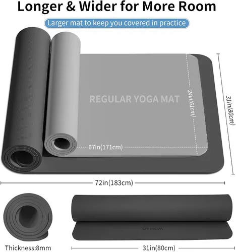 Vista 5 de Extra Wide & Thick 8mm Yoga Mat, 72"x31.5" Large Non Slip Exercise Mat, Premium POE Material for Superior Cushioning & Stability, with Strap for